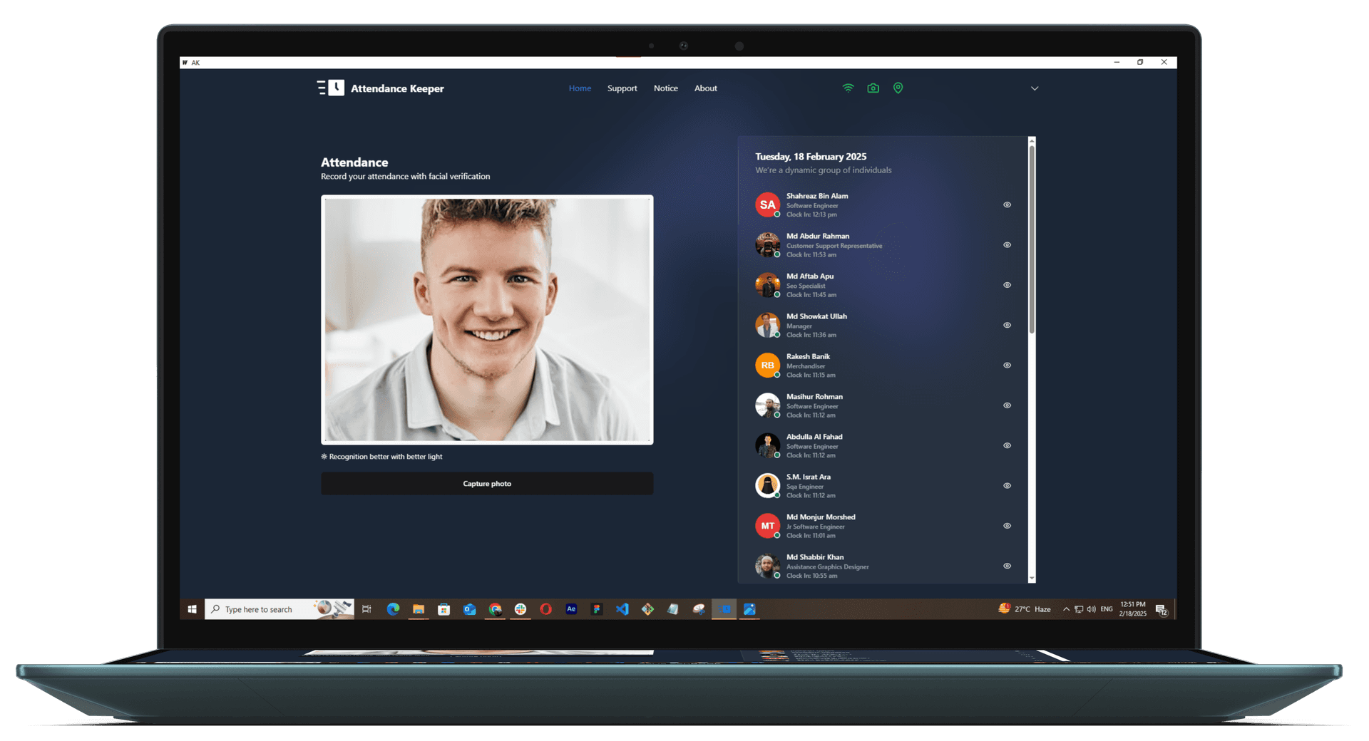 Attendance Keeper Desktop Application Mockup