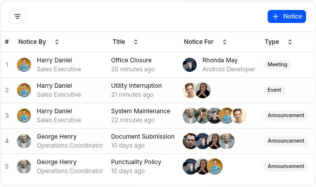 Internal Notice Board & Company Announcements